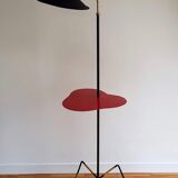 Vintage tripod floor lamp with red tablet Black metal and scoubidou