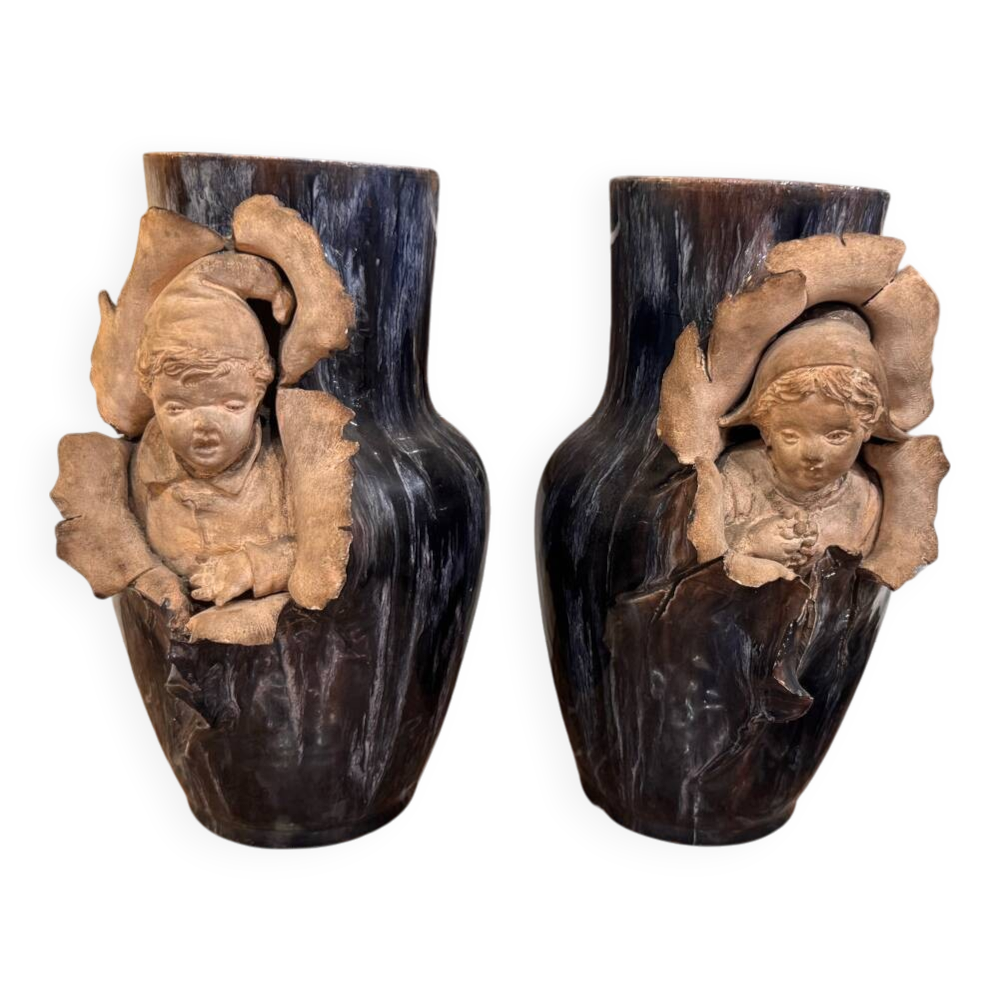 Pair of Barbotine vases