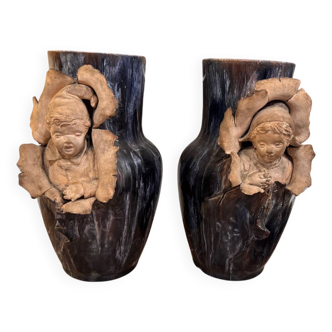 Pair of Barbotine vases