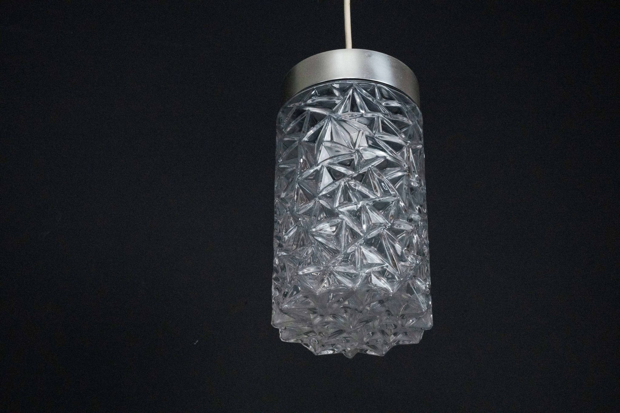Pair of Italian Pendant Lights in Glass and Polished Aluminum, 1970s