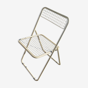 Folding chair in beige grid metal 1980