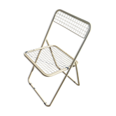 Folding chair in beige grid metal 1980