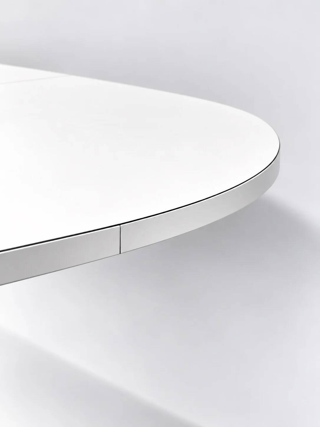 Vintage oval extendable dining table, white laminate and chrome, 1970s.