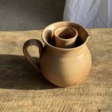 Vintage brutalist stoneware pink wine cooler pitcher H19