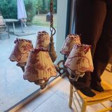 Lustre with 5 branches in bronze and grey, Gustavo style, lampshade in toile de Jouy.