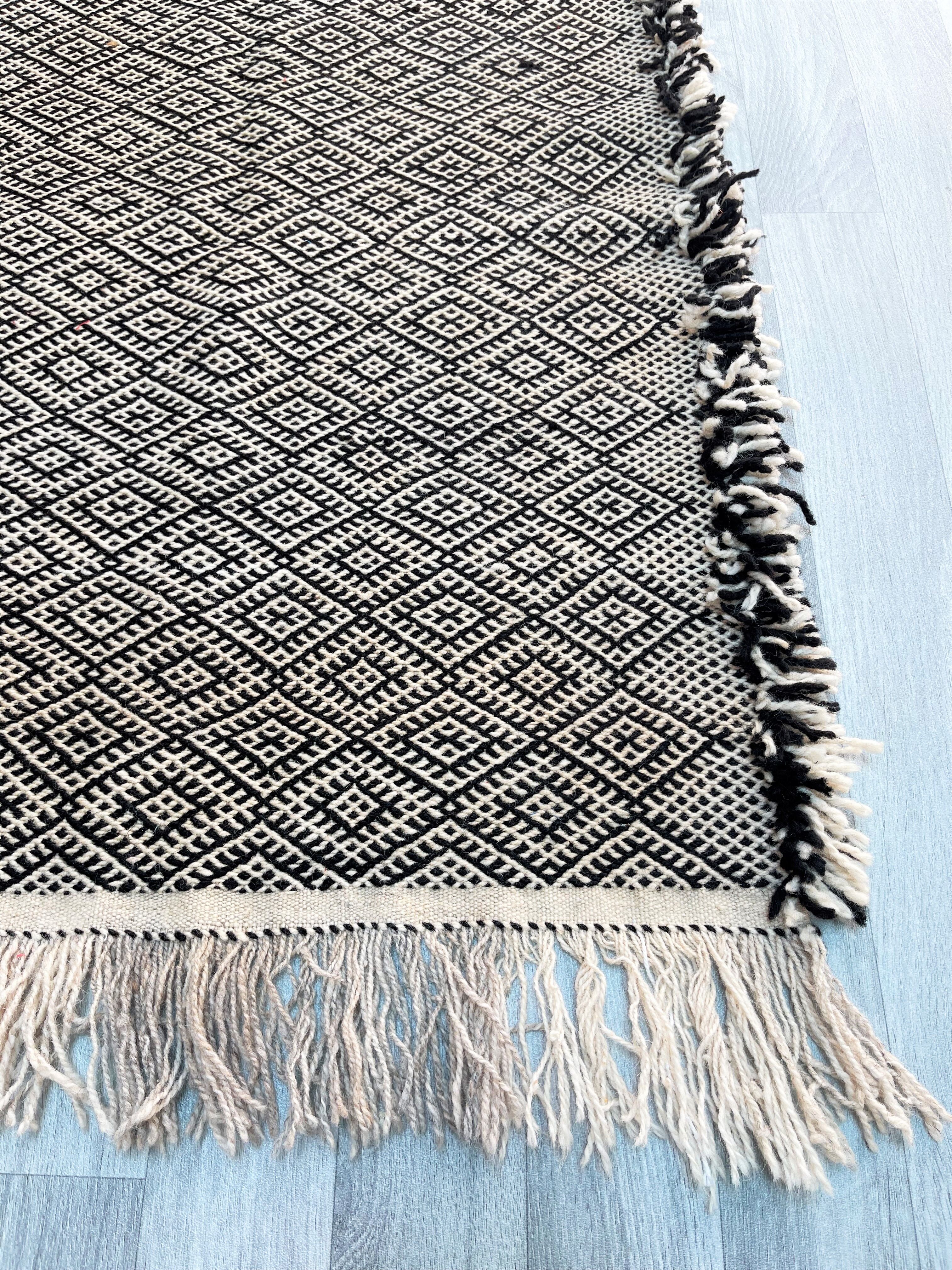 Zanafi Runner Rug, handmade Moroccan rug, flat Berber wool runner, geometric rug.
