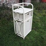 Old White Rattan Linen Cabinet