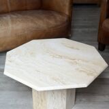 Postmodern octagonal coffee table in Italian travertine, 1970.