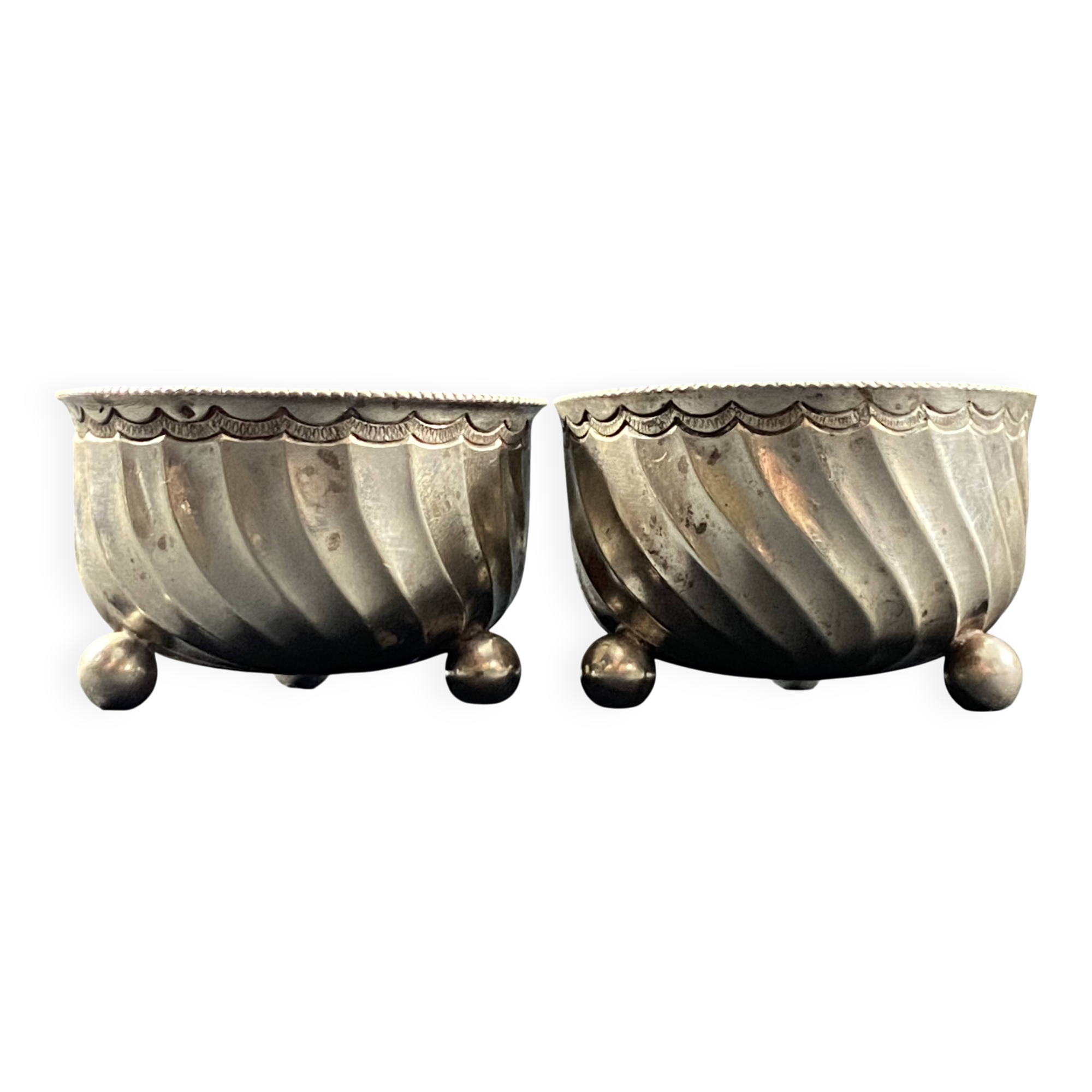 Pair of solid silver salt cellars with weevil hallmark