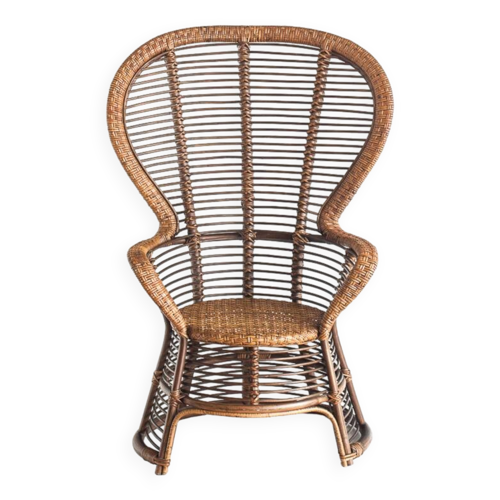 Vintage high armchair in cane/rattan. France, 1960s