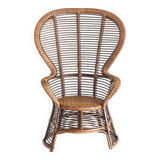 Fauteuil haut vintage en cannage/rotin. France, années 60