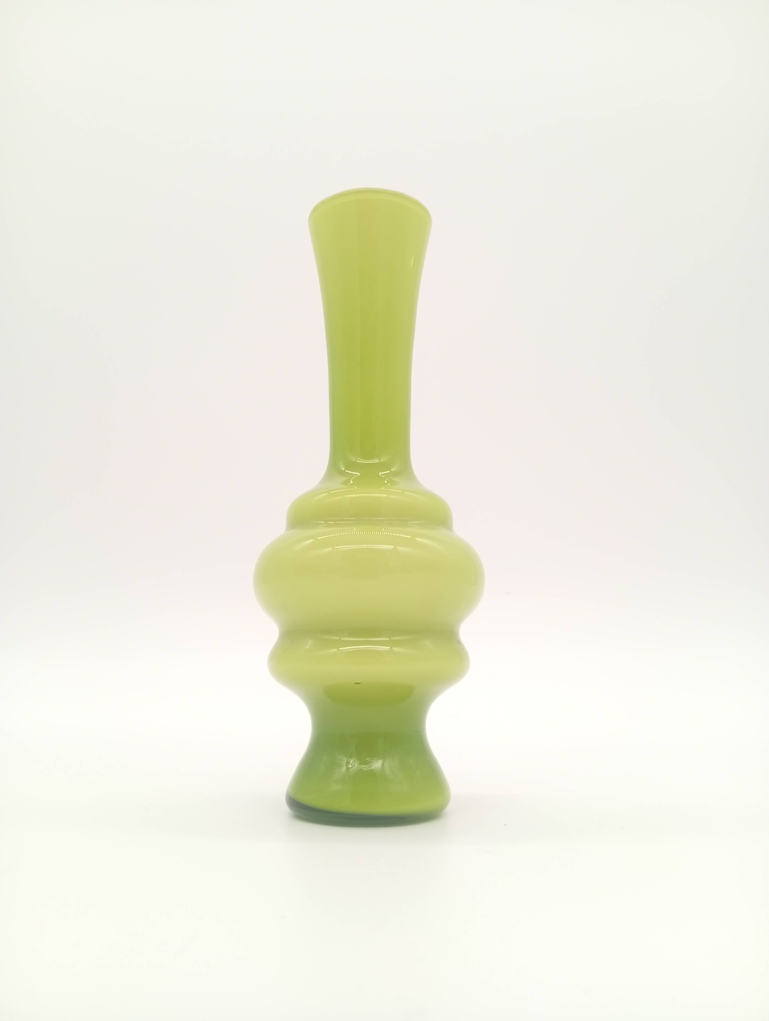 Green Ribbed Hooped Opaline Glass Vintage Space Age Vase 70s 80s Murano