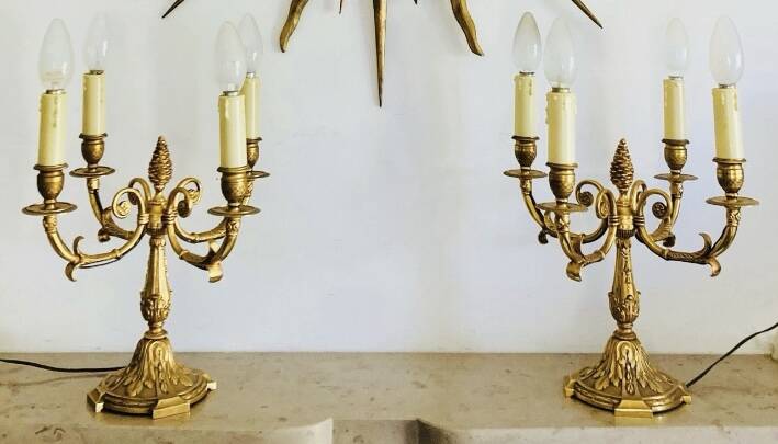 Pair of gilt bronze table lamps from the mid-20th century