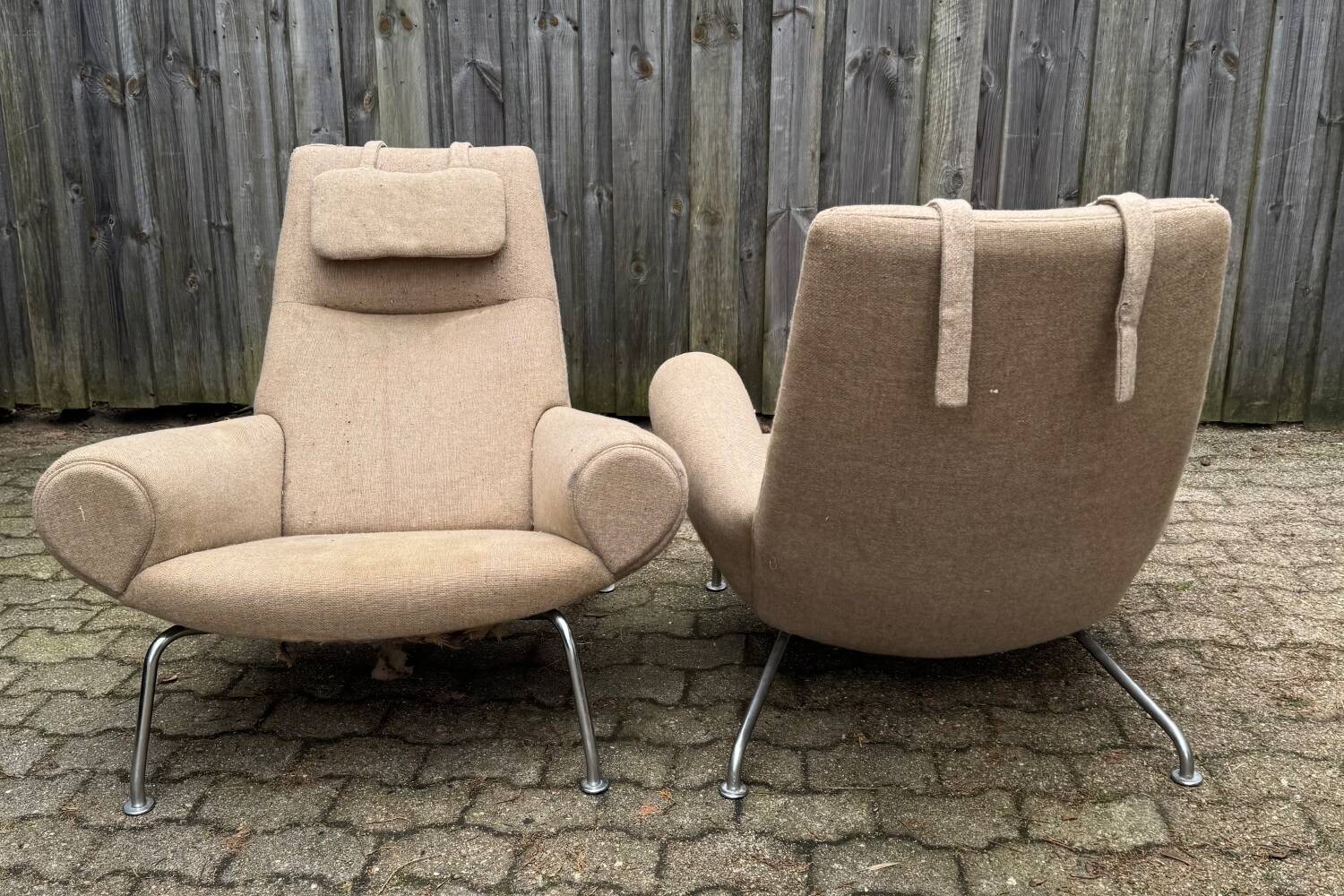 Early Pair Hans Wegner Queen Chairs by Johannes Hansen c.1960 / New Upholst
