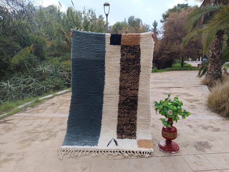 Tapis marocain gris fait main, tapis berbère en laine 150/250 cm