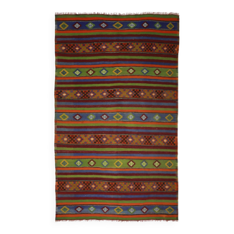 Tapis Kilim Turc Vintage Coloré 168x273 cm Laine Fait Main