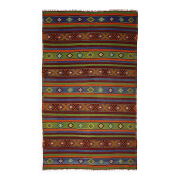 Tapis Kilim Turc Vintage Coloré 168x273 cm Laine Fait Main