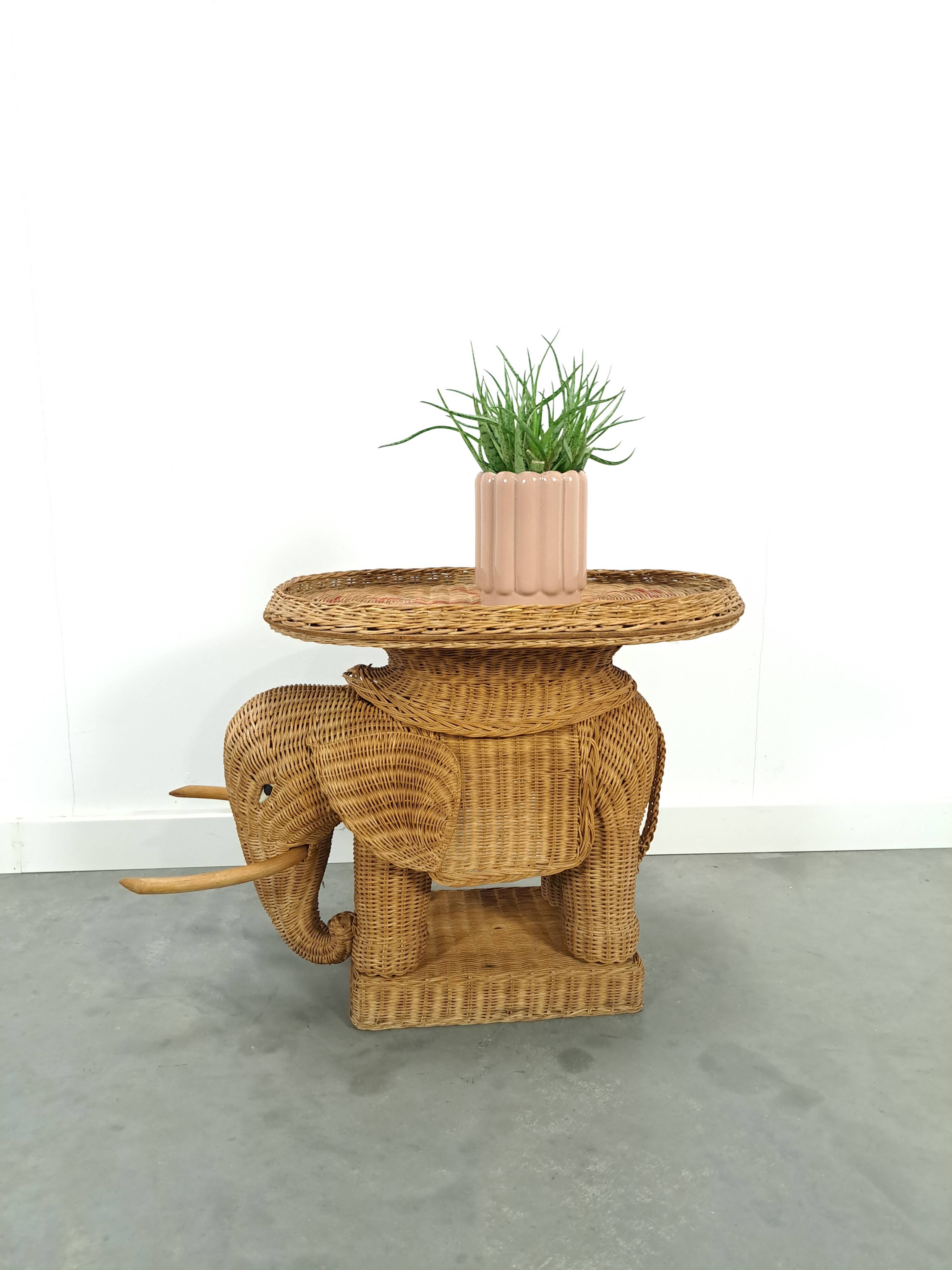Rattan elephant table vintage side table