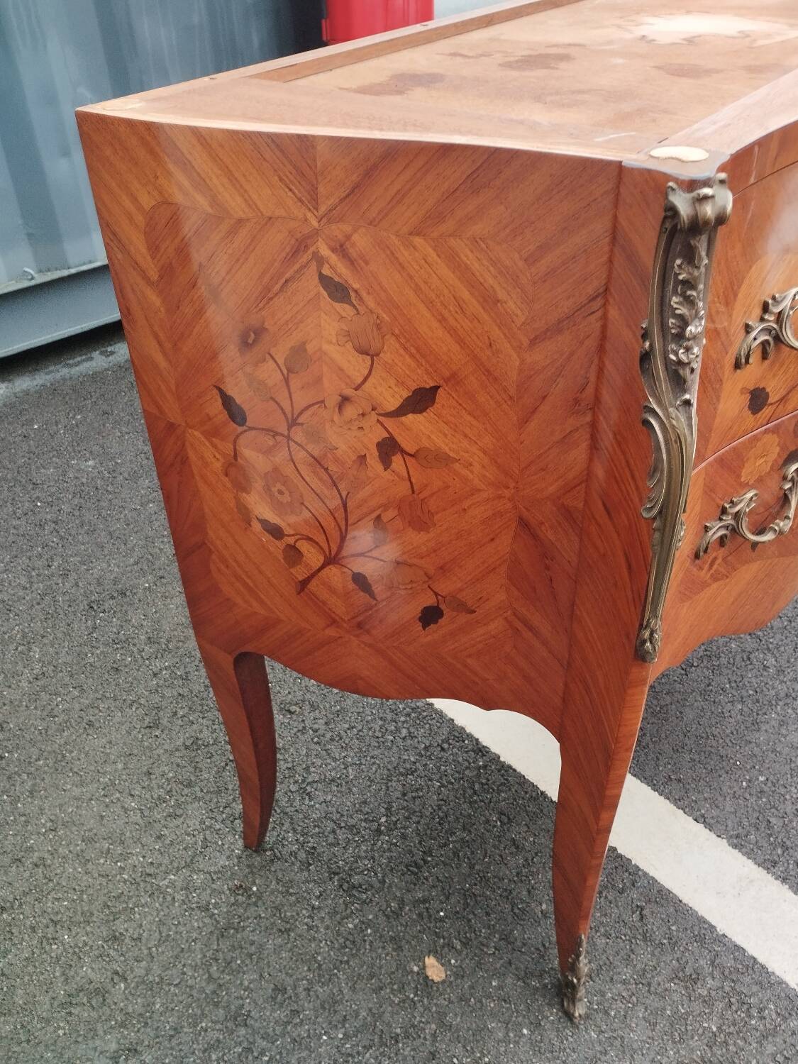 Old louis xv style marquetry chest of drawers