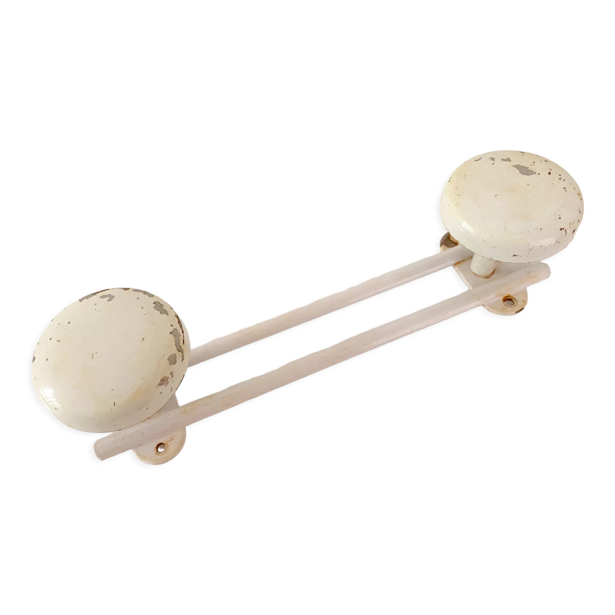 Double coat hook in vintage white lacquered metal