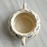 Pot - sugar bowl with two handles in decorative ceramic with blue floral motifs.