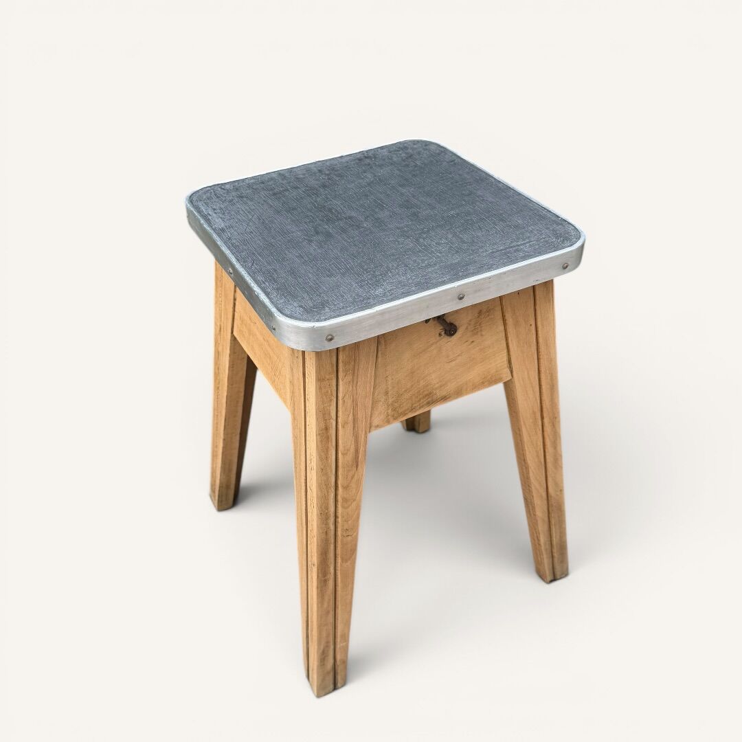 Raw wood storage stool 1950