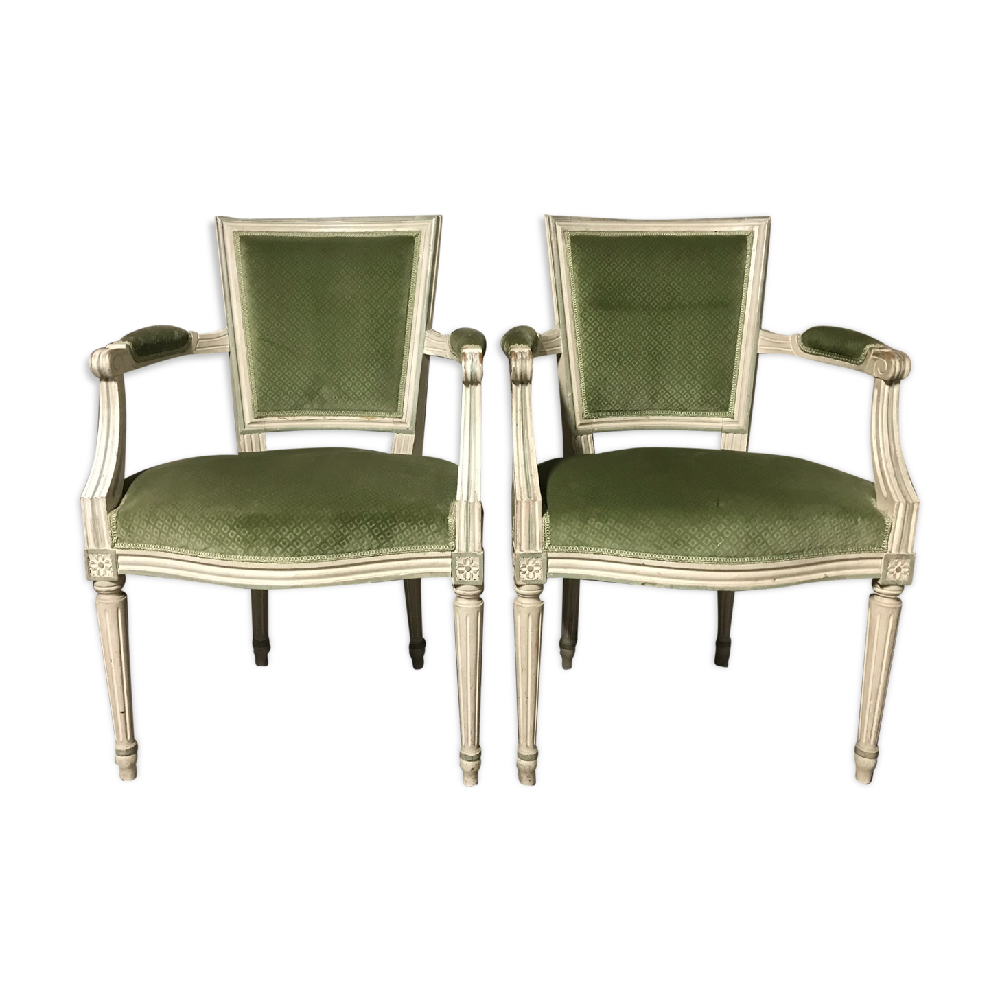 Pair of louis XVI green armchairs