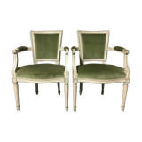 Pair of louis XVI green armchairs