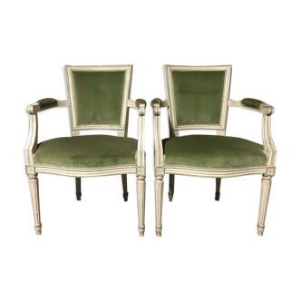 Pair of louis XVI green armchairs