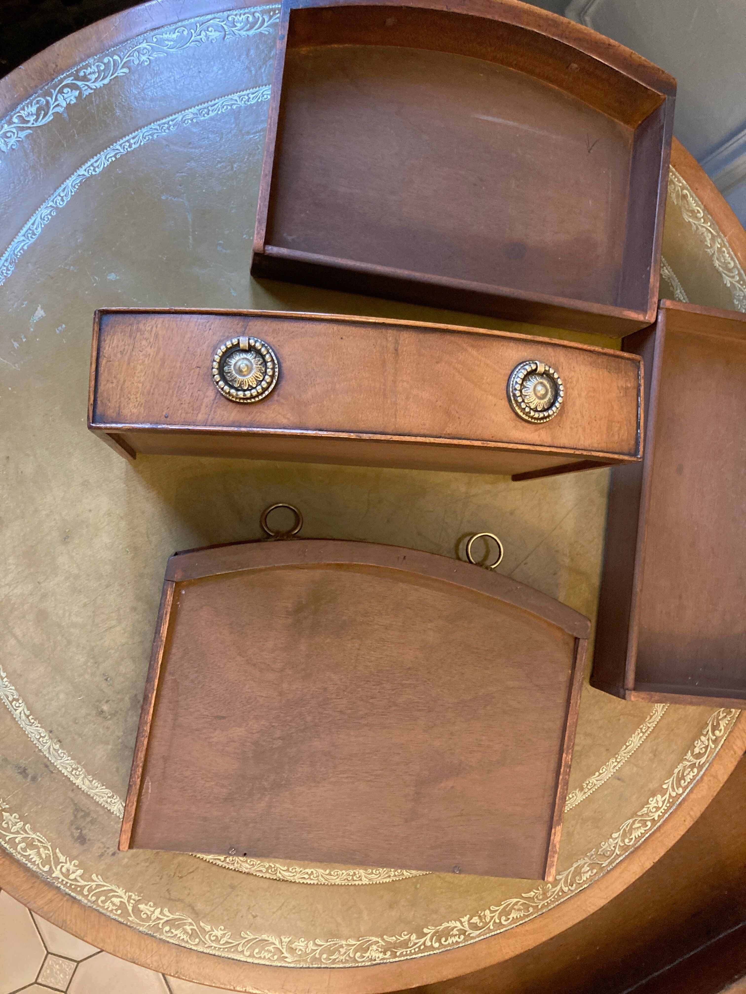 Old drum table 1900 cherry leather and brass