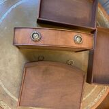 Table tambour 1900  merisier cuir et laiton