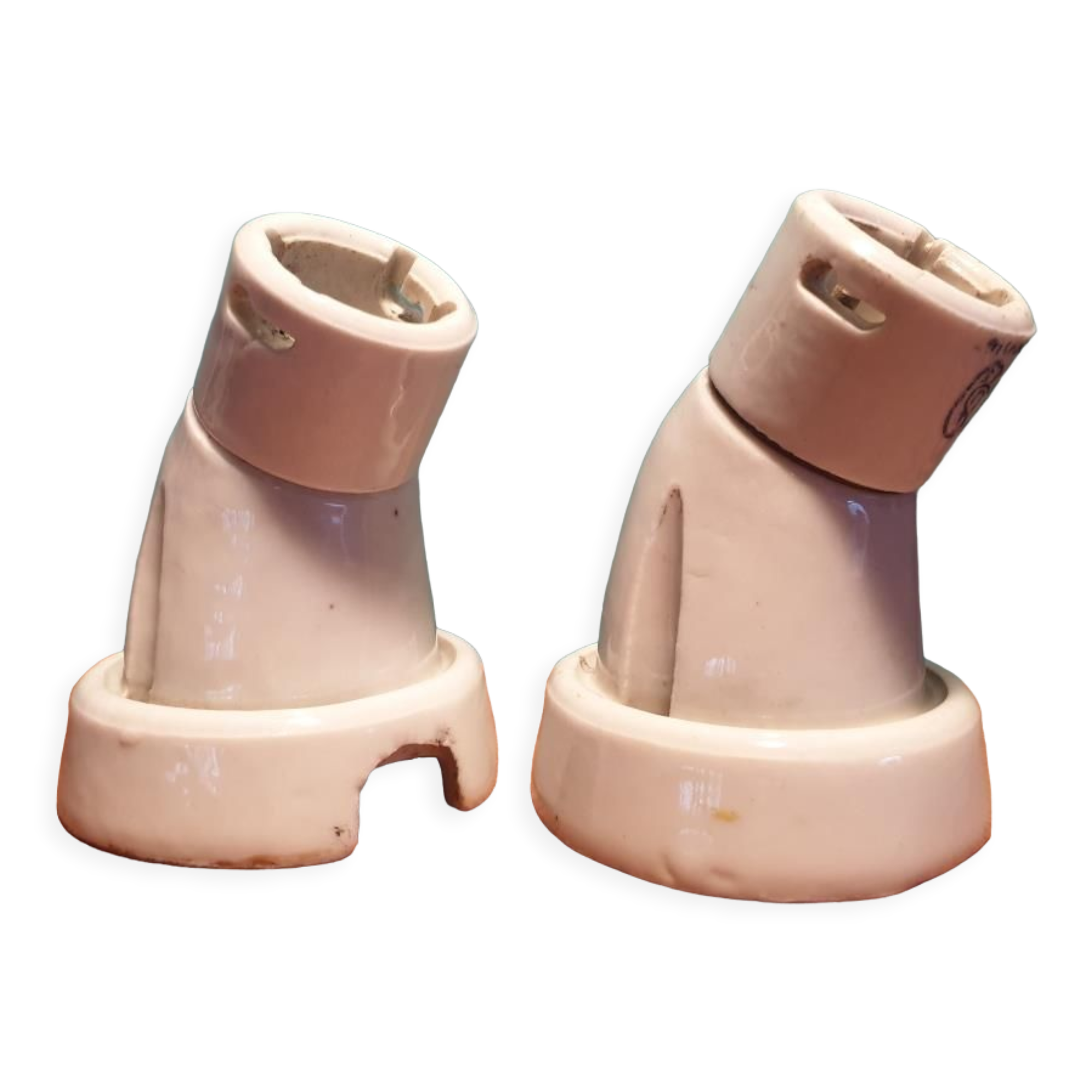 Pair of angled wall lamps art deco porcelain