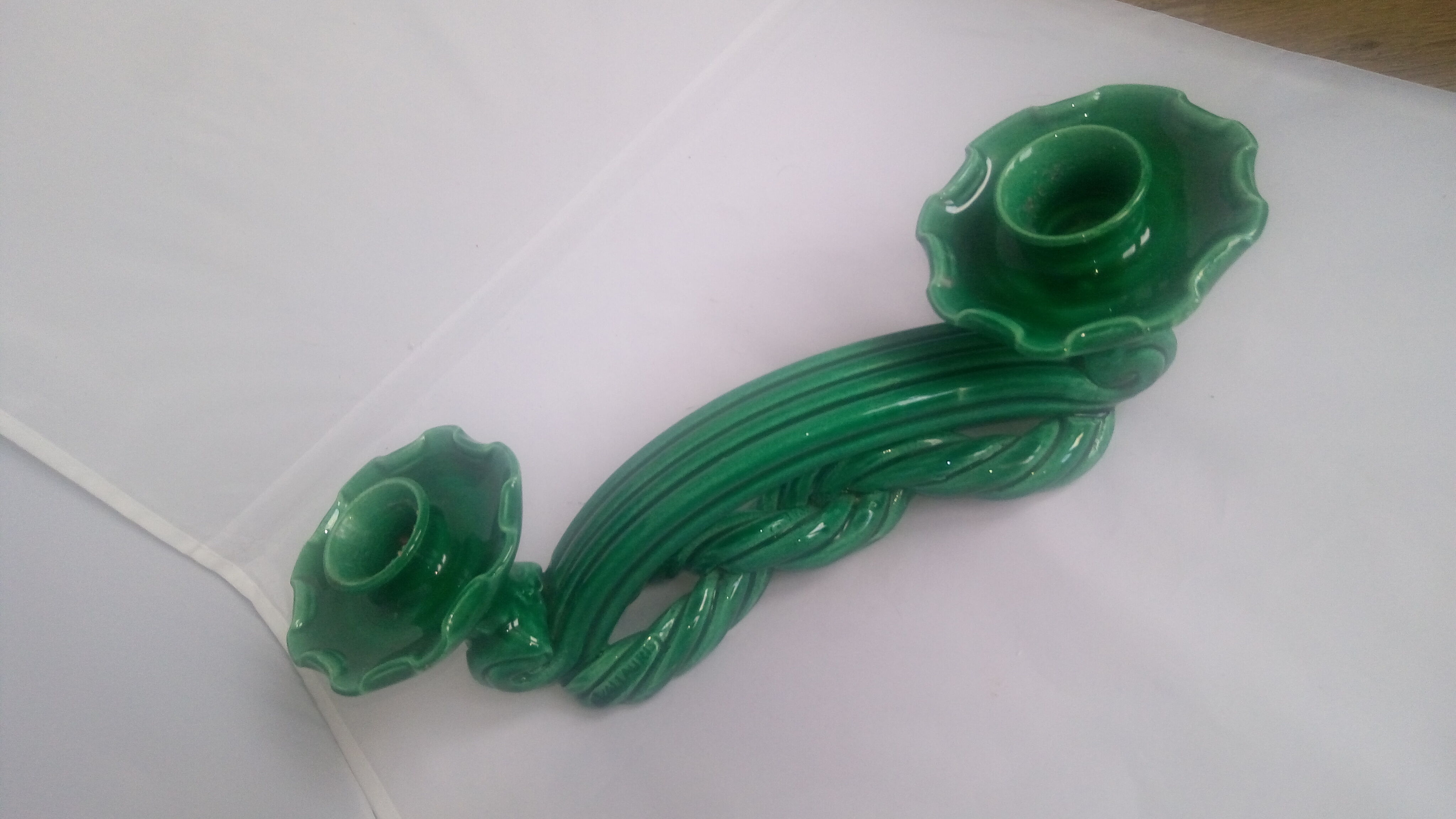 Green ceramic Vallauris candelstick