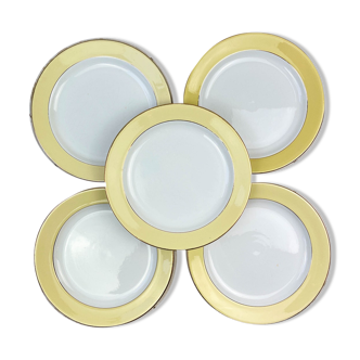 Set of 5 plates in golden yellow porcelain Amandinoise model 7894