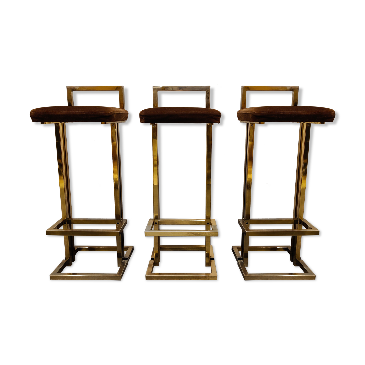 Belgochrom brass bar stools, set of 3, 1970s