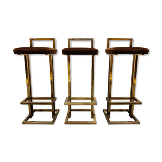 Belgochrom brass bar stools, set of 3, 1970s