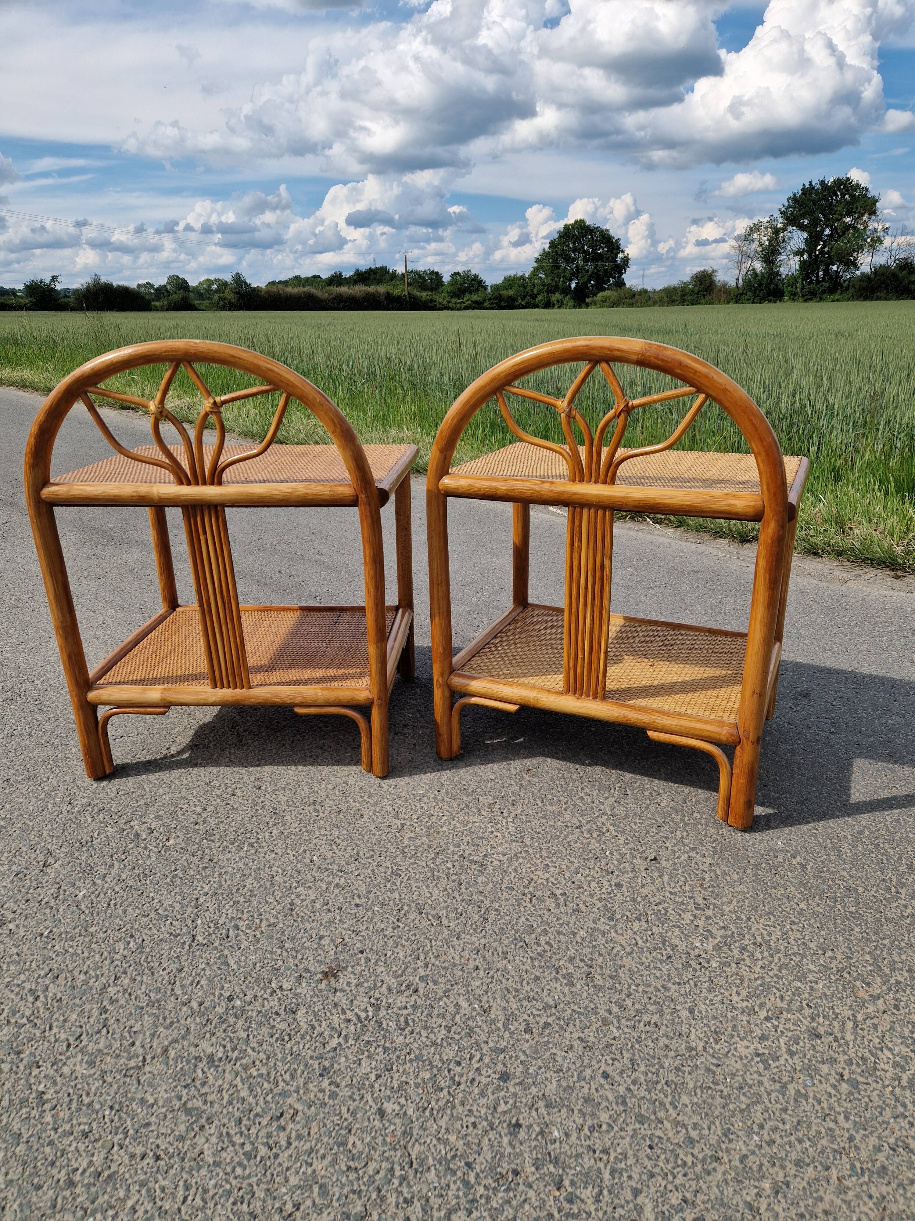 Pair of bedside tables in wood and woven straw - around 1960.