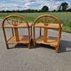 Pair of bedside tables in wood and woven straw - around 1960.