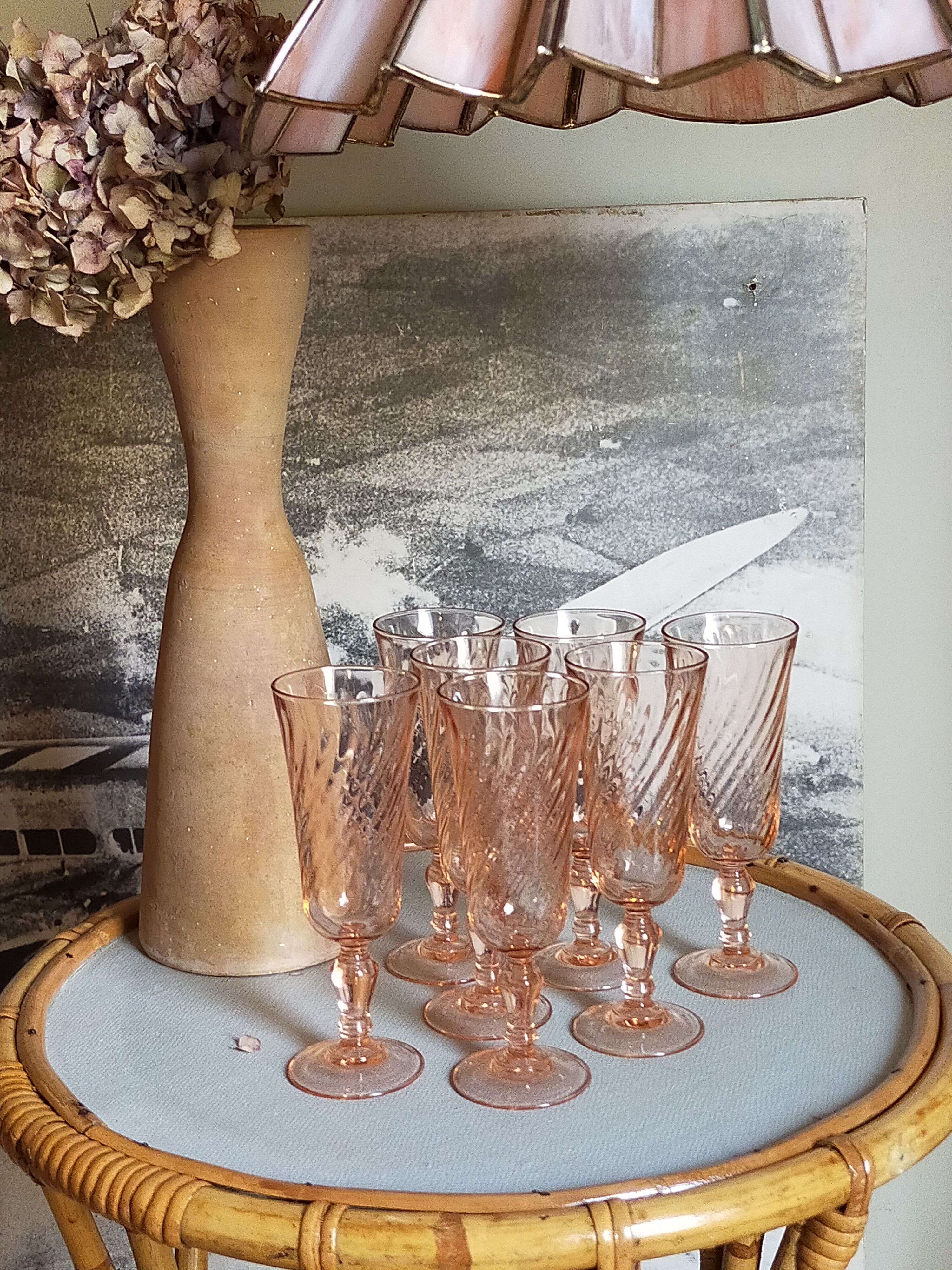 Tripod booster coffee table in rattan 50s