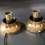 2 Limburg 1970s bubble globe and brass table lamps