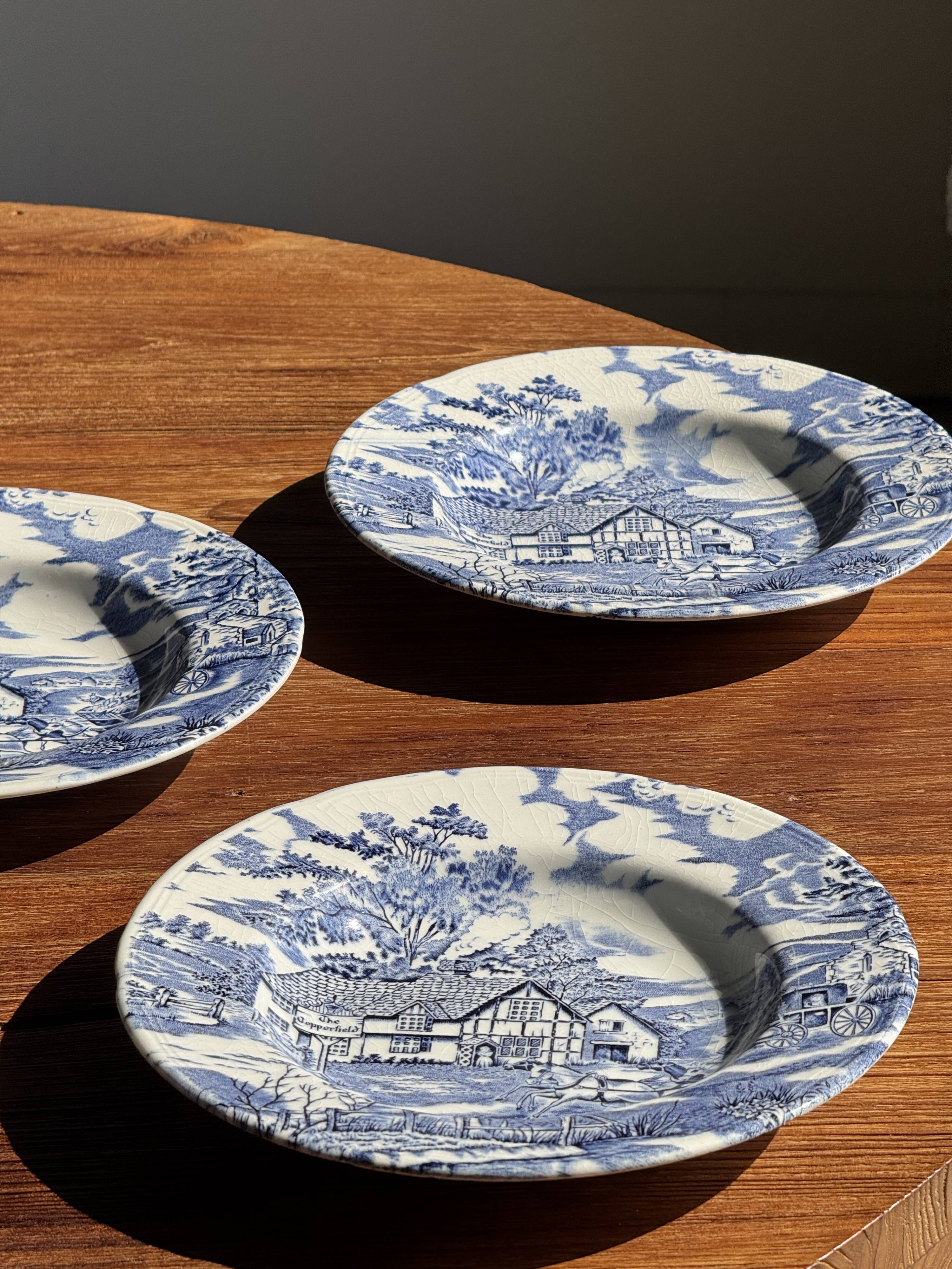Lot de 5 assiettes anglaises bleues D23