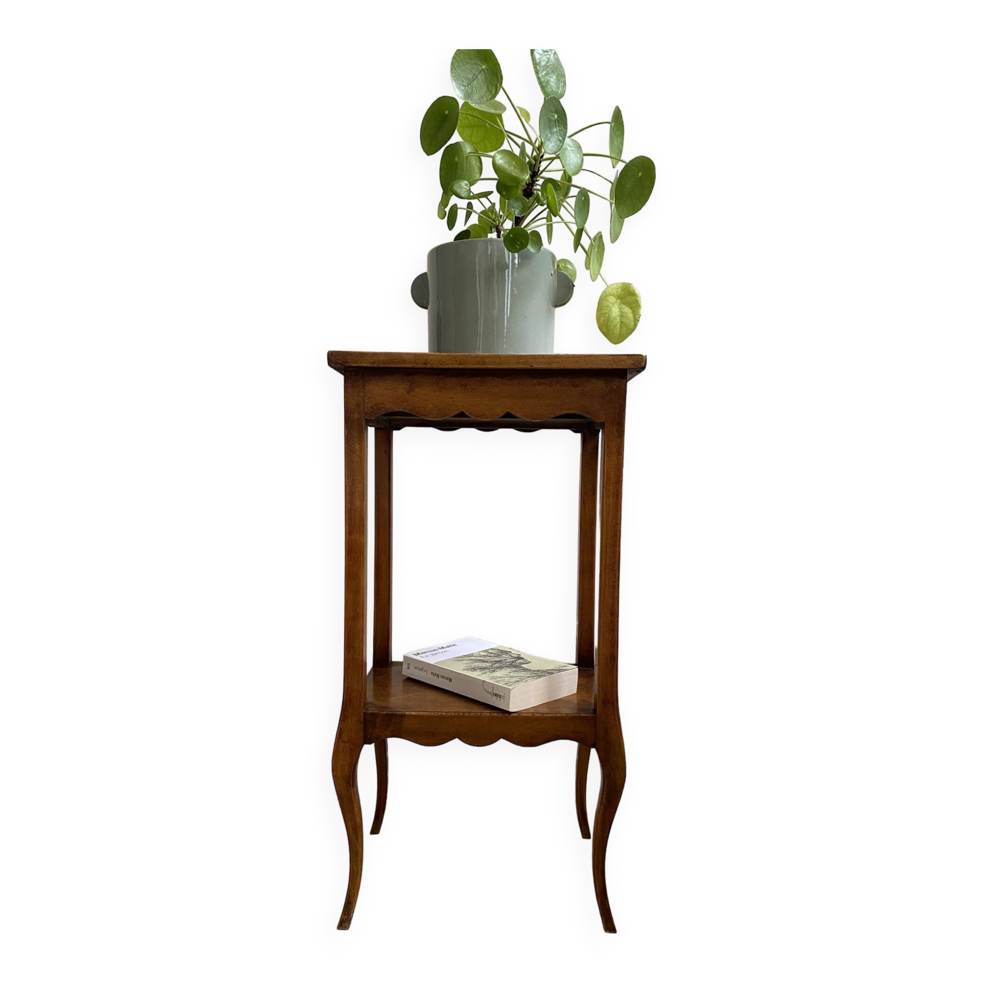 Small bedside table, nightstand, two-top ash plant stand with discreet drawer