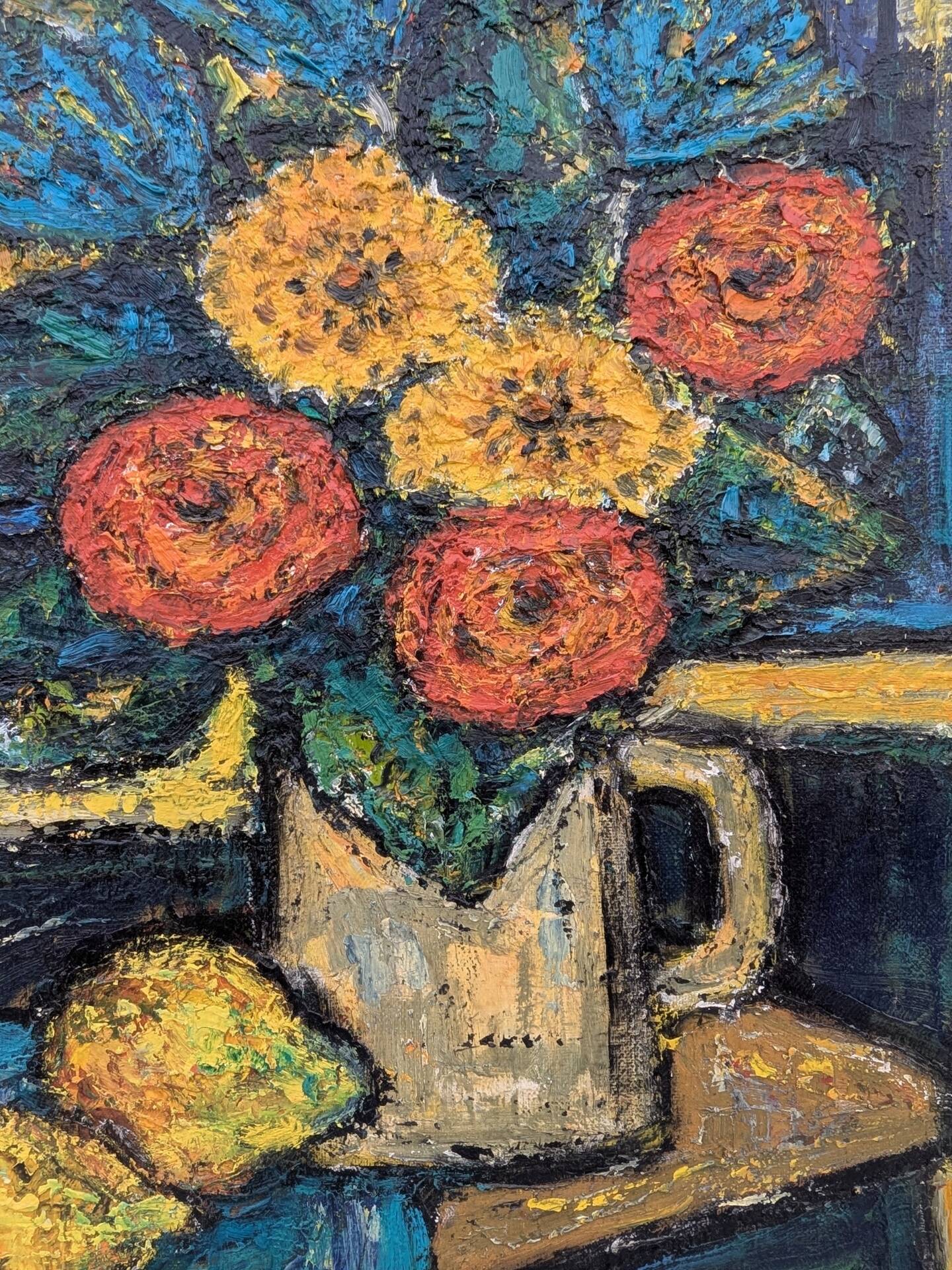 Oil painting on canvas by georges cueille (1927) still life bouquet fl