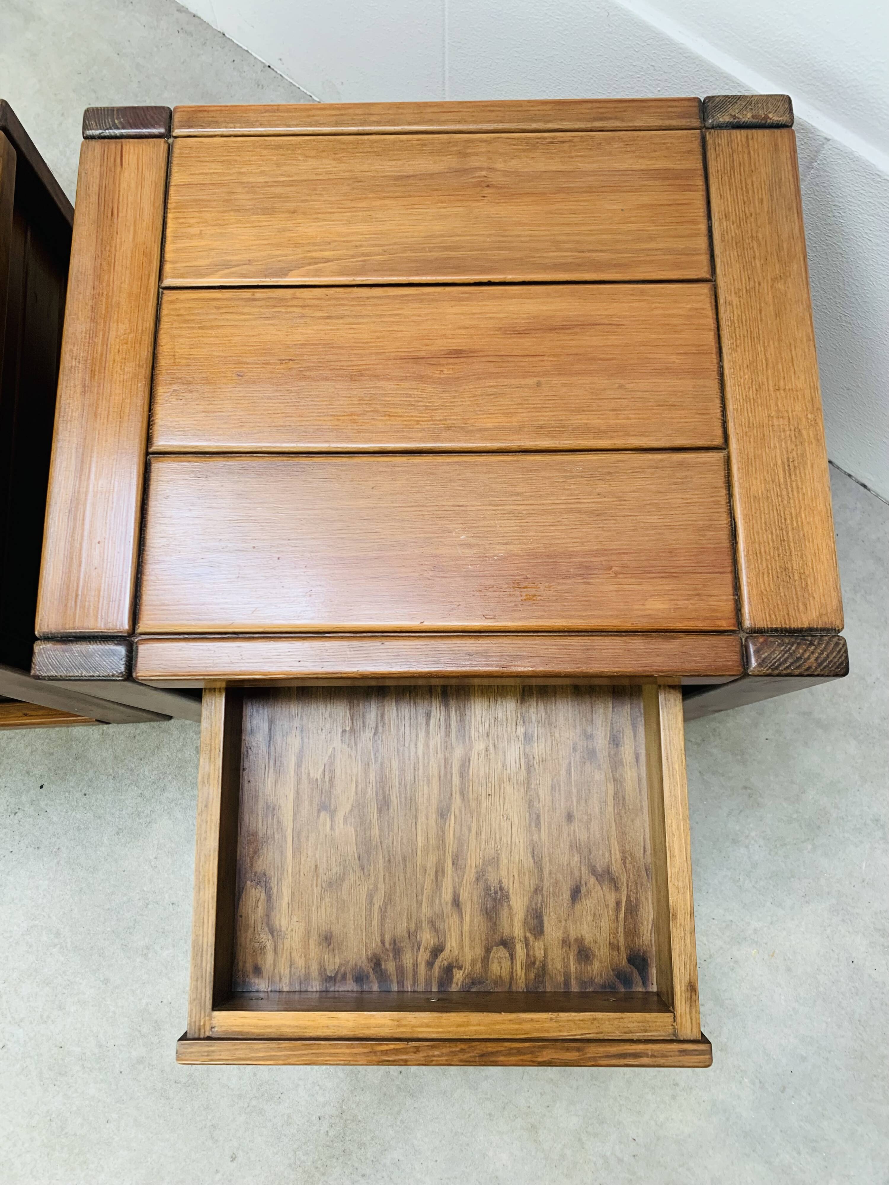 Pair of vintage Maison Regain elm bedside tables