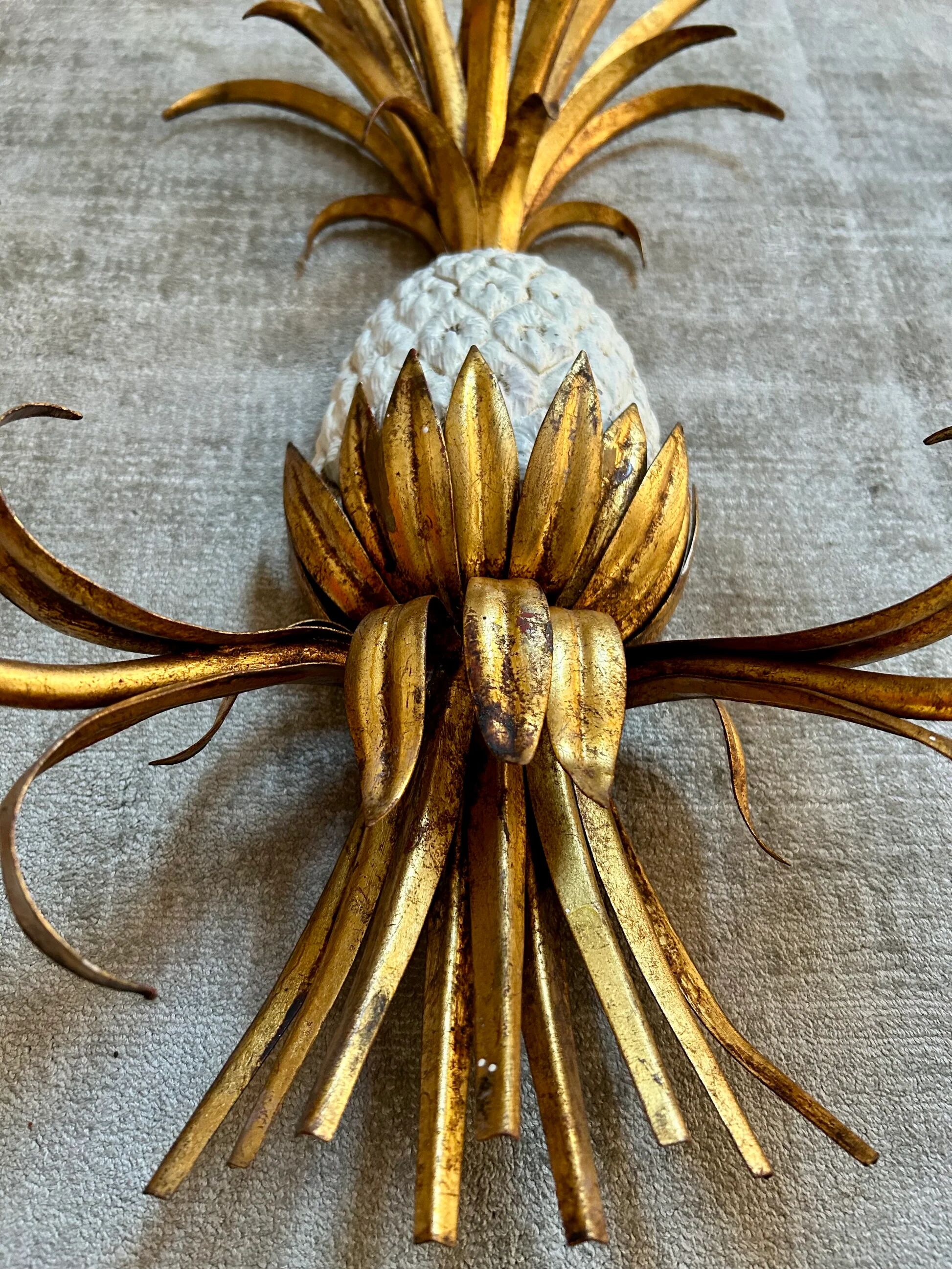 Pair of pineapple wall lights, in the style of Maison Charles / Jansen, 1960s, Hollywood Regency.