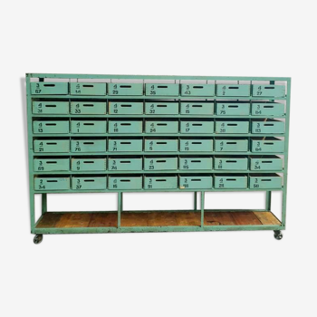 Industrial chest of drawers wall cupboard green shop cupboard on wheels