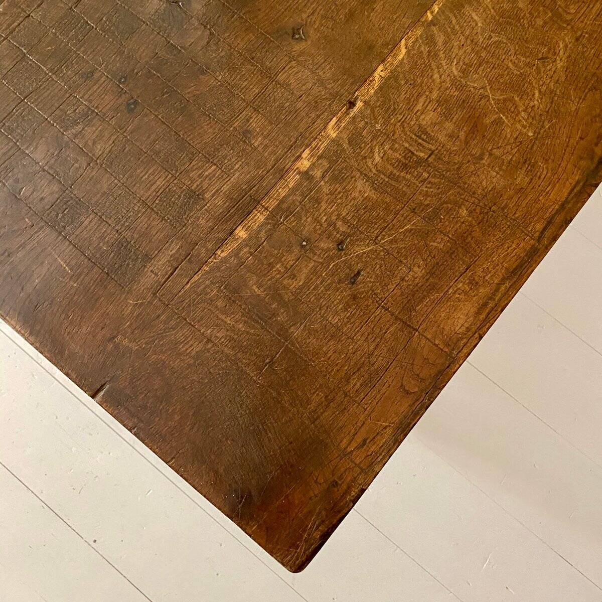 Art Deco German Wabi Sabi Brown Oak Prison Cell Table and Bench, 1930s, Set of 3