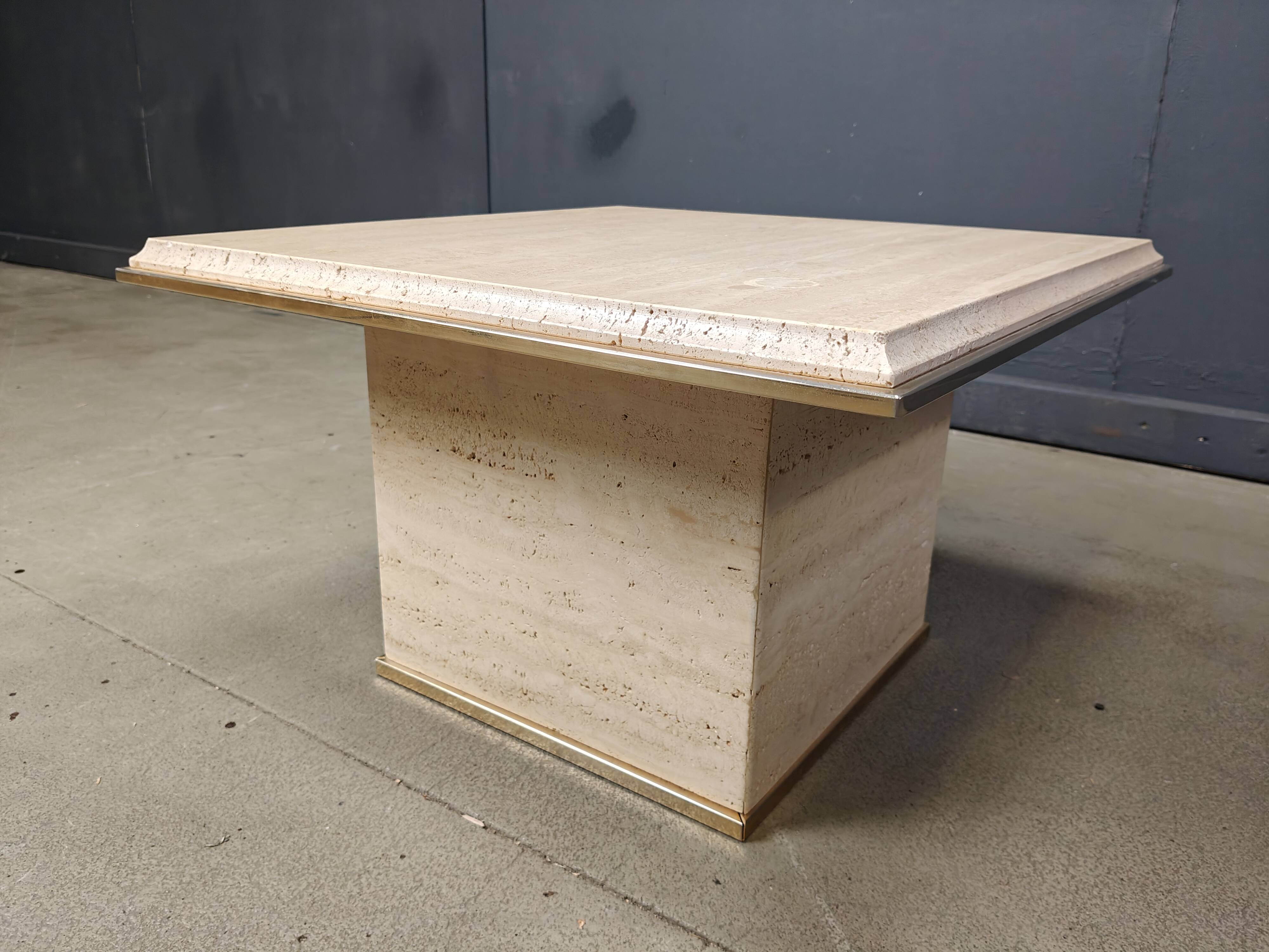 Vintage travertine and brass coffee table by Fedam, 1970s