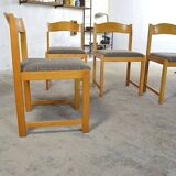 4 Chaises en Orme Vintage 1970 / 1980, 4 sièges en bois massif blond