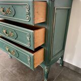 Solid wood chest of drawers restyled with patinated pine forest green